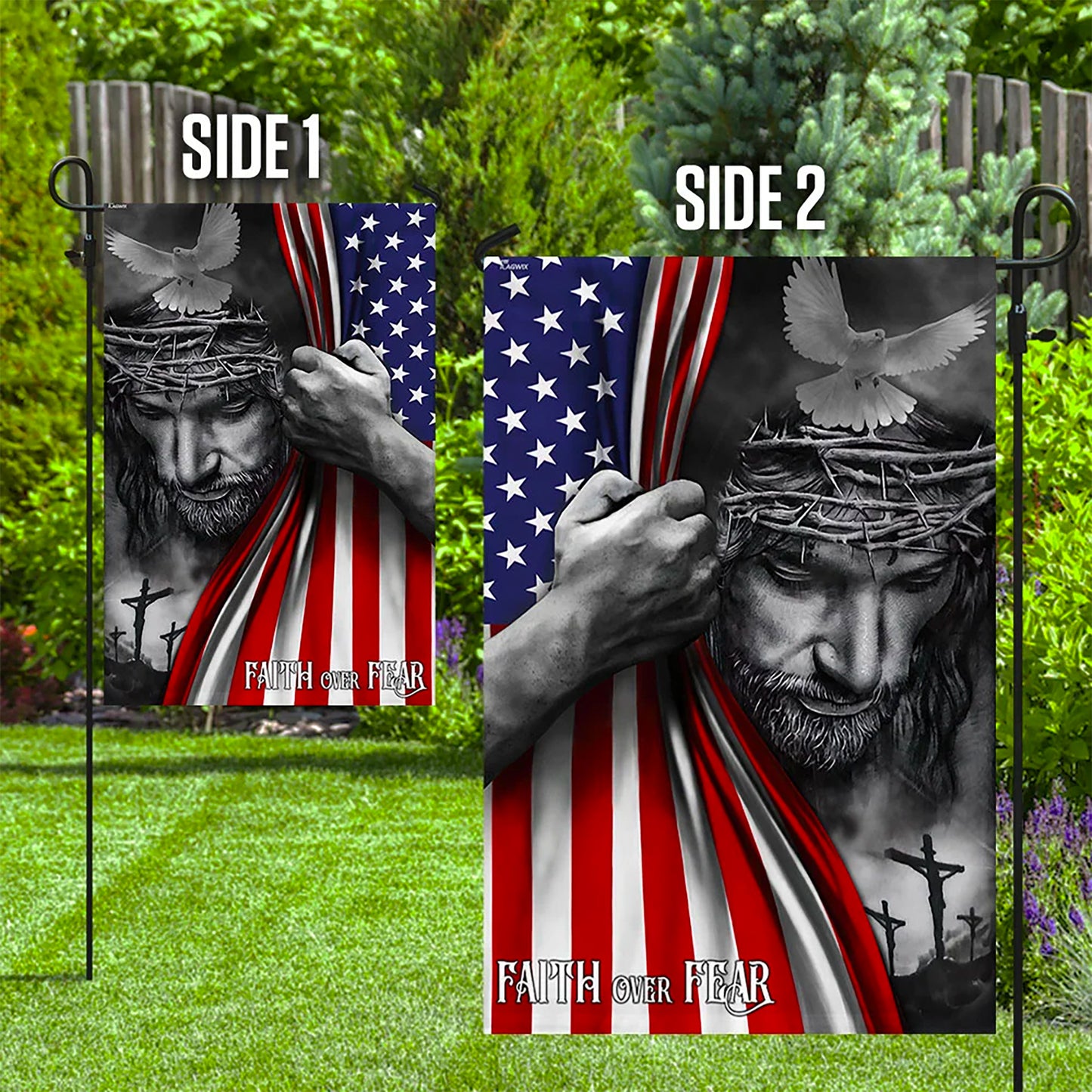 Faith Over Fear God Jesus American Flag