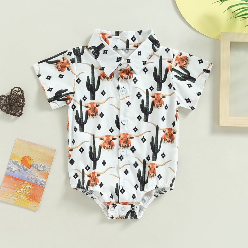 Summer Newborn Baby Boys Shirts Bodysuits 5 Colors Cattle Cactus Print - myfunfarm