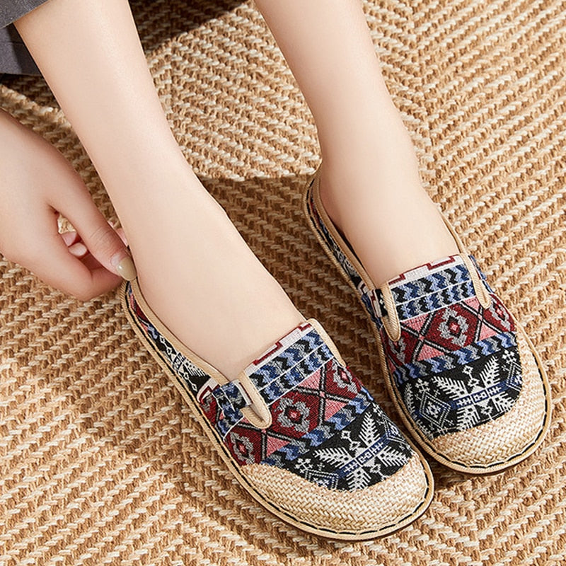 Women Linen Slipper Ethnic Embroidery Summer