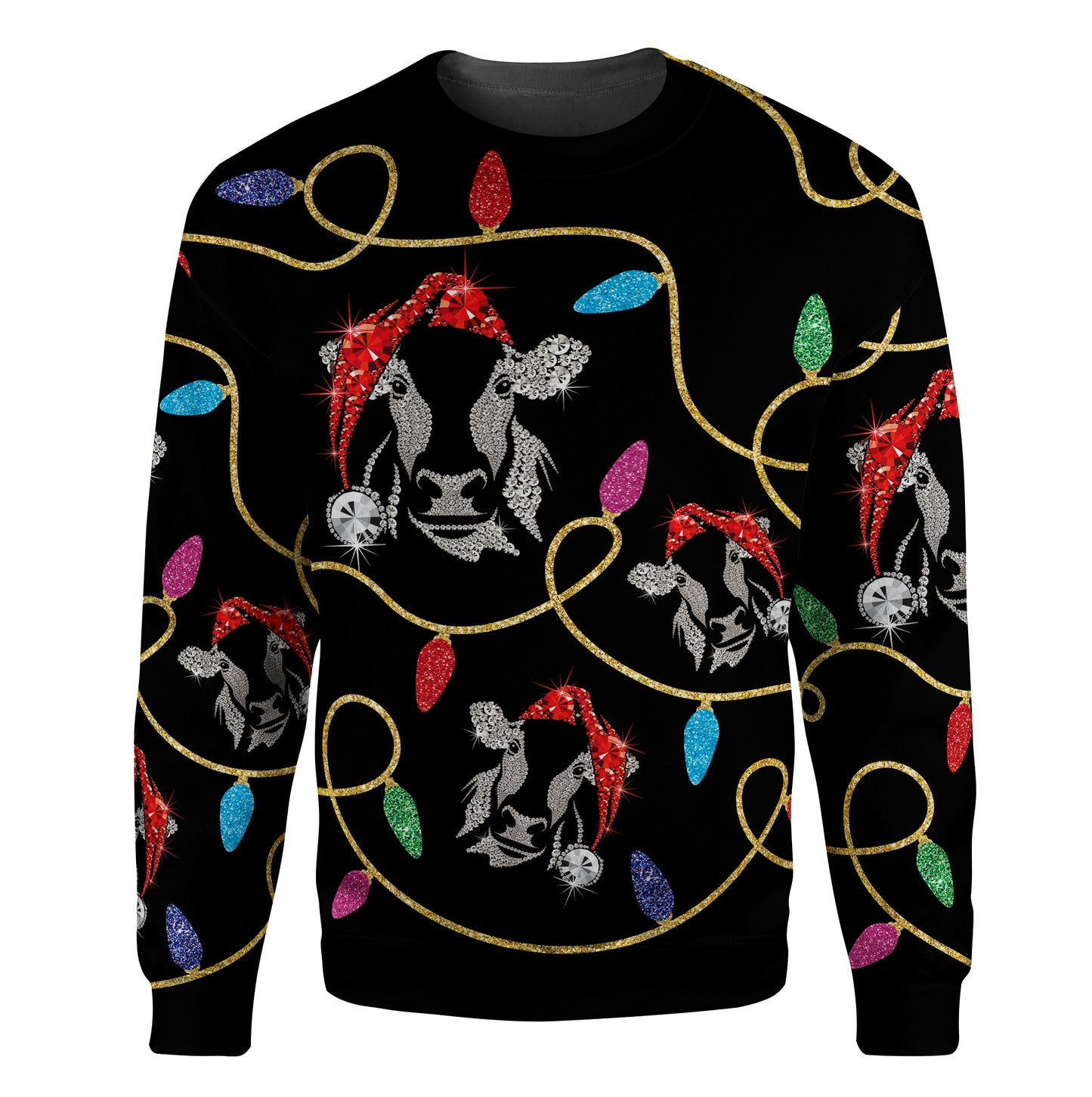 Fake Glitter Print Cow lights Merry Christmas - Unisex Sweatshirt for Adult and Kid