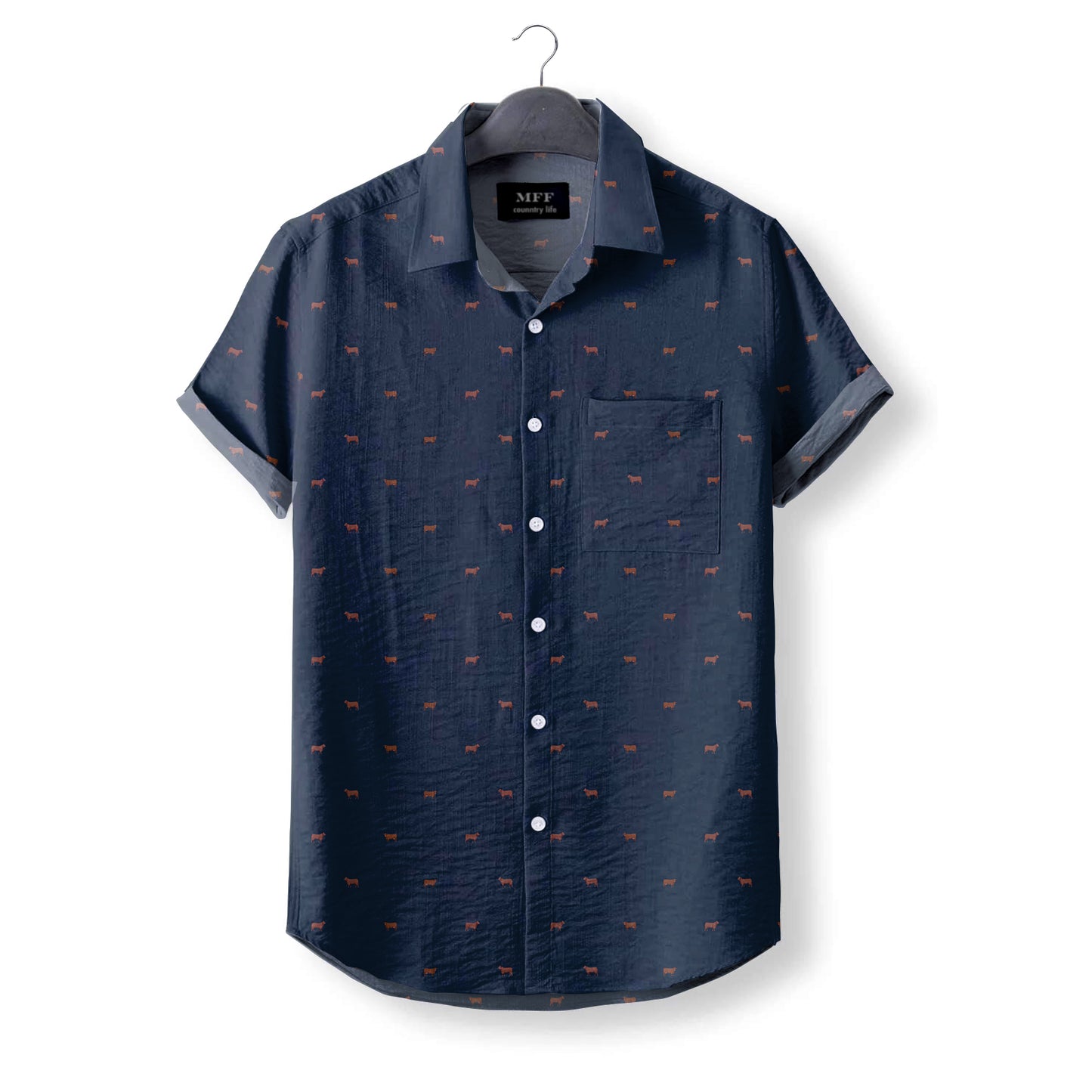 Red angus cattle icon pattern Women's Mock Linen Shirts for farmers - myfunfarm
