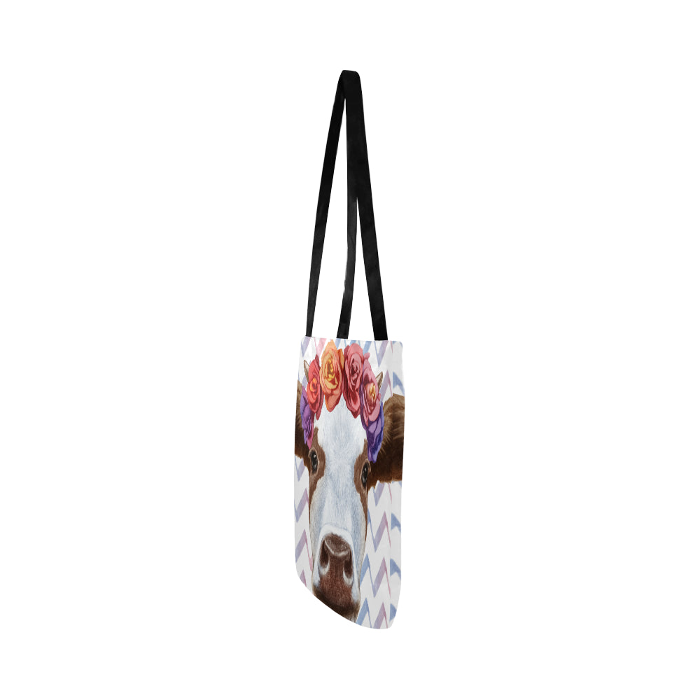 cow flowers cute print tote bag sk00009 Reusable Shopping Bag Model 1660 (Two sides) - myfunfarm - clothing acceessories shoes for cow lovers, pig, horse, cat, sheep, dog, chicken, goat farmer