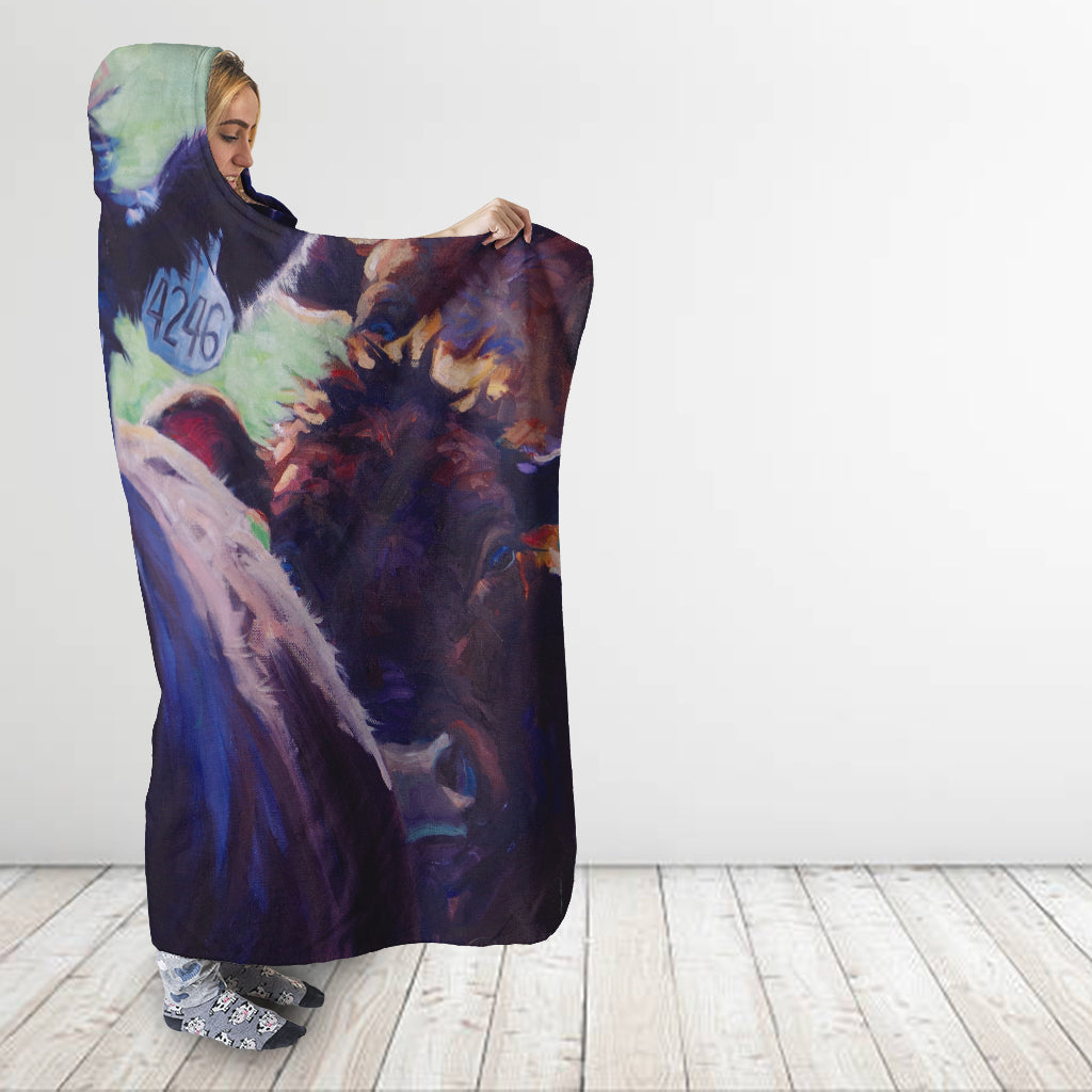 Cute Angus cattle painting style - Hooded Blanket - Cow Lovers - myfunfarm