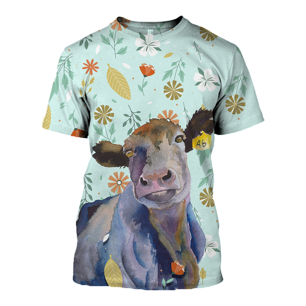 Angus Cattle and Flowers pattern cute - Unisex T-shirt - myfunfarm - clothing acceessories shoes for cow lovers, pig, horse, cat, sheep, dog, chicken, goat farmer