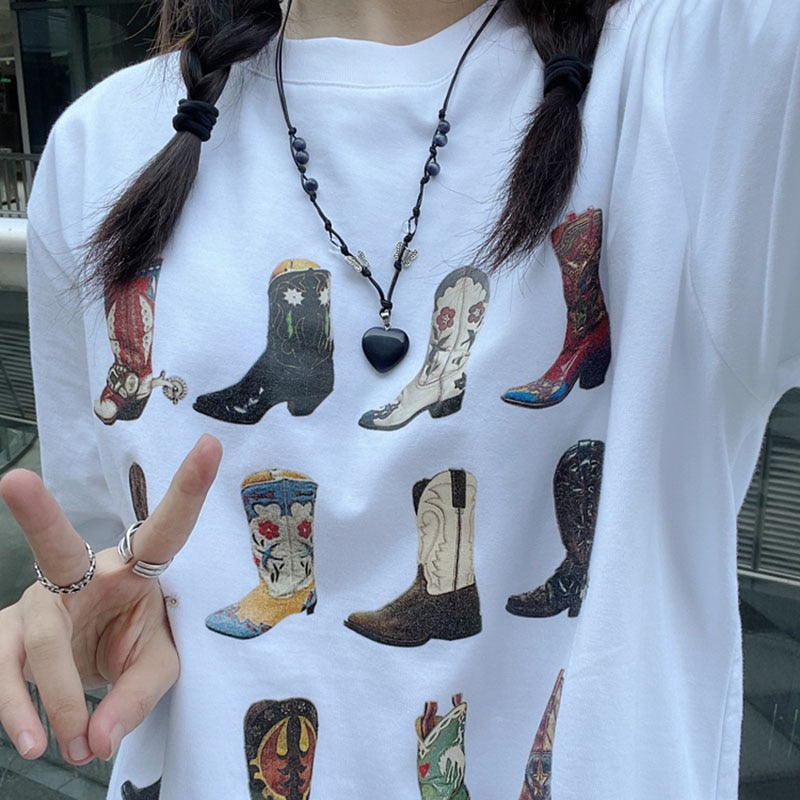 Boot Western T Shirt Cowgirl Cowboy Cute Graphic Hippie - myfunfarm