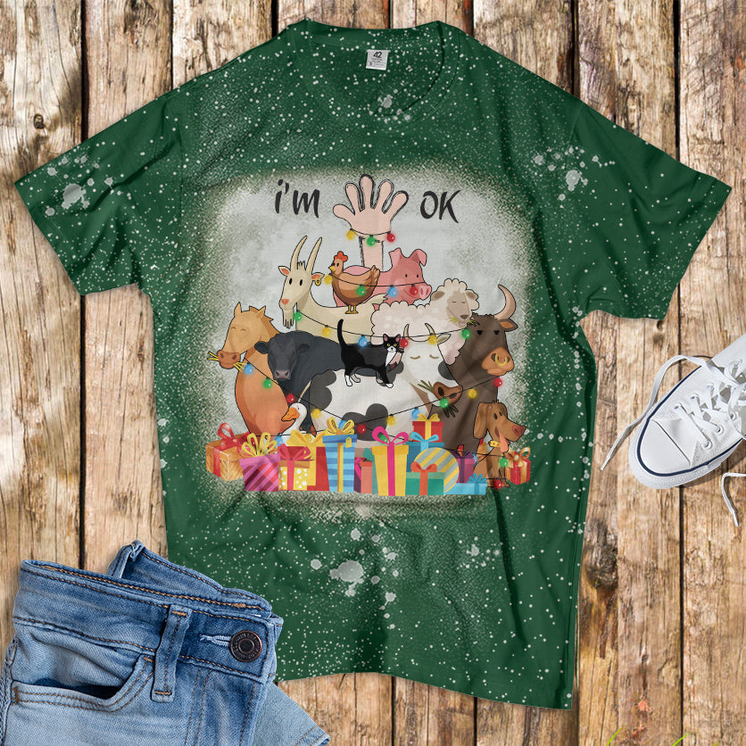 Farm Animals Tree - Bleached T-Shirt - Mery Christmas - myfunfarm
