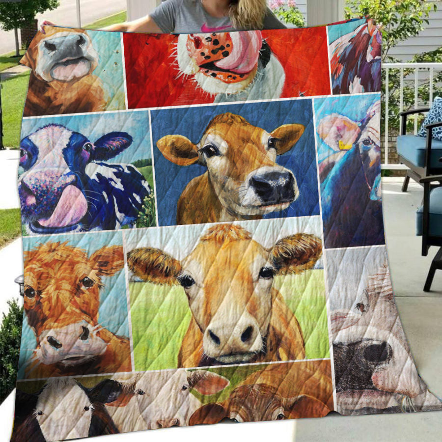cow painting style print -Quilt - myfunfarm - clothing acceessories shoes for cow lovers, pig, horse, cat, sheep, dog, chicken, goat farmer