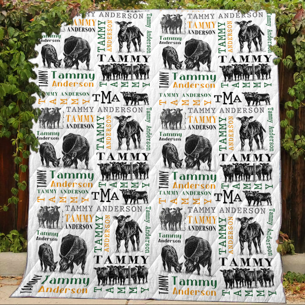 Personalized - Sherpa Blanket, Quilt- Custom name Angus Pattern