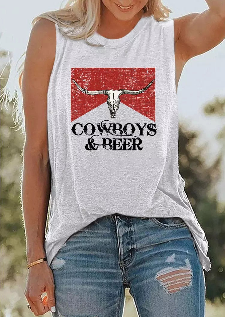 Cowboy & Beer - Vintage Women Tanks Tops Western - myfunfarm