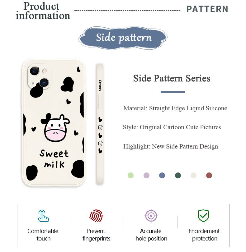 Cute Cow Phone Case For iPhone 14 13 12 11 Pro Max Mini X XR XS MAX SE2020 8 7 Plus 6 6S Plus Cover - myfunfarm