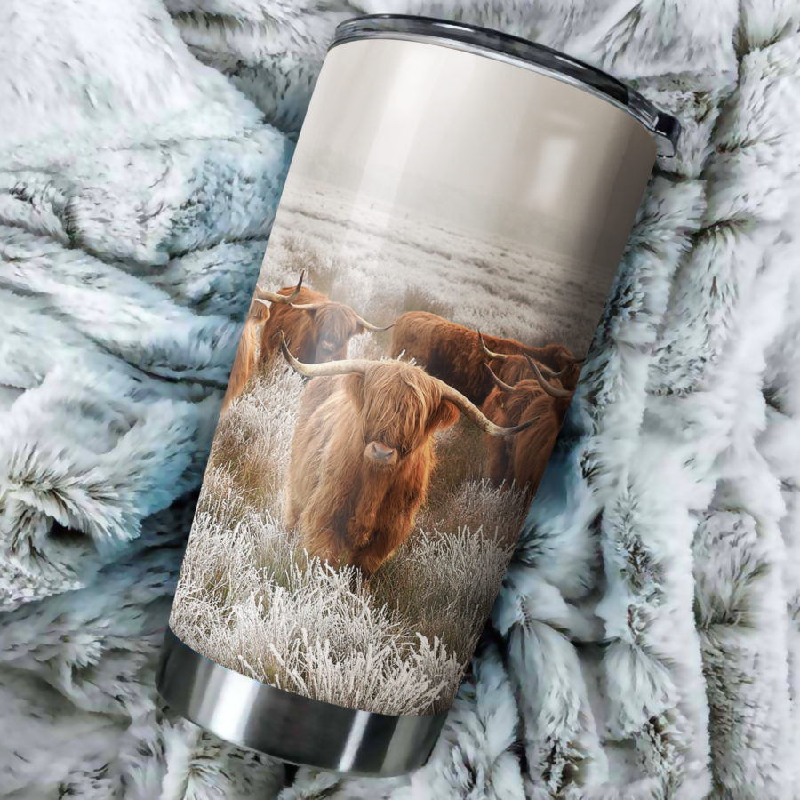 Highland cattle print Tumbler 20oz and 30oz - myfunfarm - clothing acceessories shoes for cow lovers, pig, horse, cat, sheep, dog, chicken, goat farmer