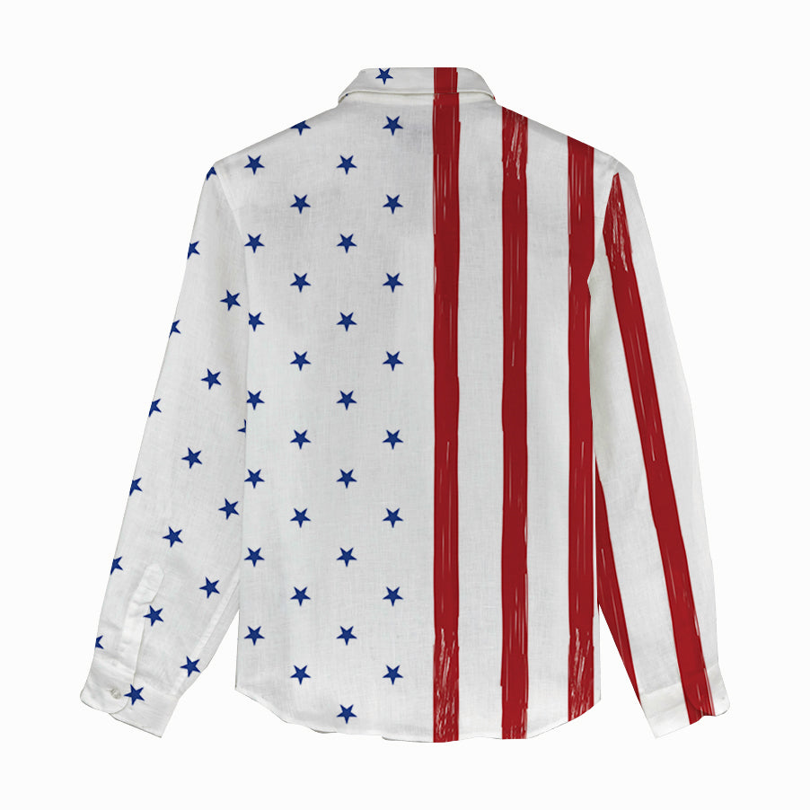 Black angus cattle USA Flag - Women Linen Shirt & Shorts - myfunfarm