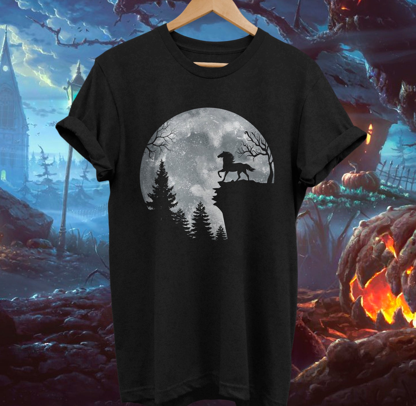 Horse in the Moon - Halloween unisex t-shirt , Hoodies