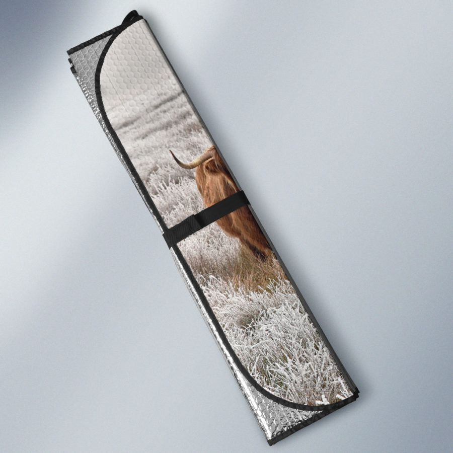 Highland cow print Auto Sun Shade - myfunfarm - clothing acceessories shoes for cow lovers, pig, horse, cat, sheep, dog, chicken, goat farmer