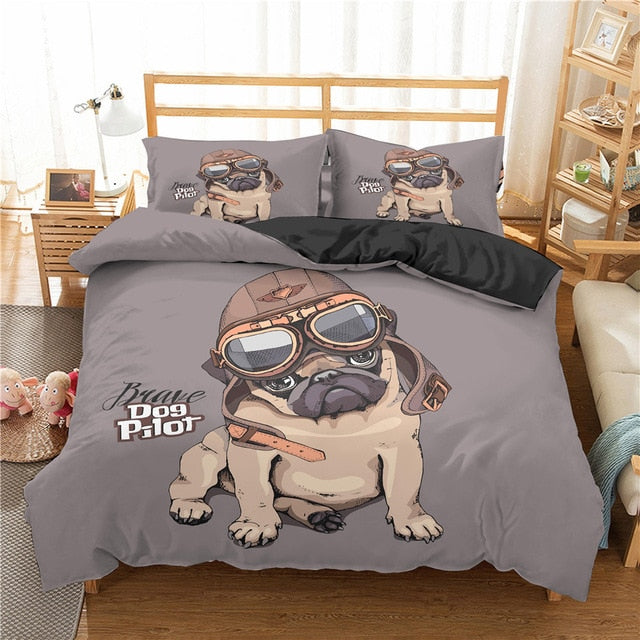 Cartoon Pug Bedding Sets Comforter Duvet Cover and 2 Pillow case - myfunfarm