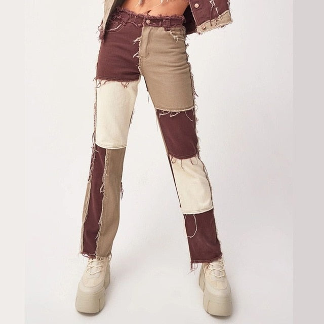 Cowboy style Striped Patchwork Jeans Women's Fashion - myfunfarm