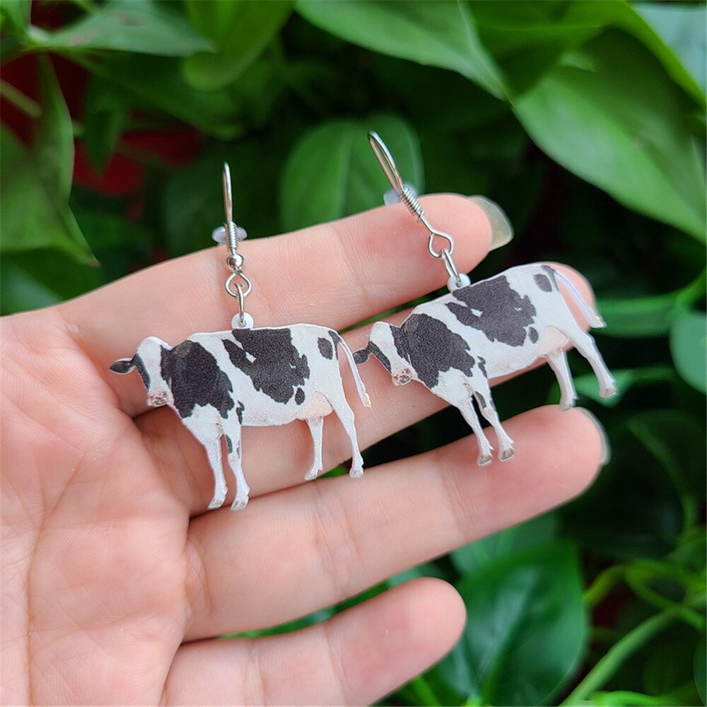 Acrylic Dairy Cattle Cow Earrings Drop Dangle Jewelry For Women Girls Teens Kids Party Charm Gift Accessories - myfunfarm