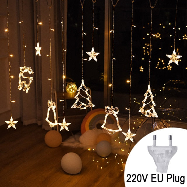 Christmas tree deer bells string lights 220V 110V Garland String Fairy Lights Outdoor For Home Wedding Party New Year Decor - myfunfarm