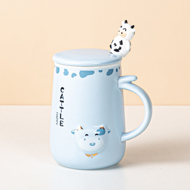 3D Cartoon Dairy Cattle Mug with Lid + Spoon - myfunfarm