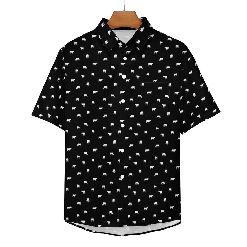 Cattle icon pattern - Men's Linen Short Sleeve Shirt for farmers