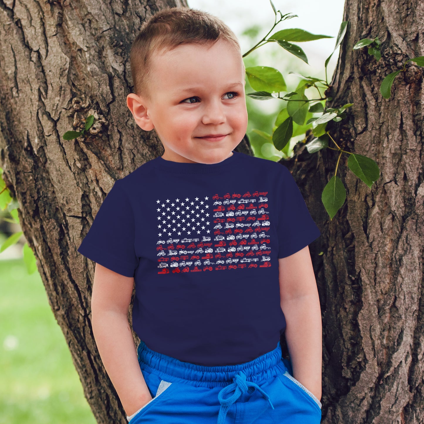 American Flag Patriotic Tractor - Youth, Kid T-shirt - myfunfarm
