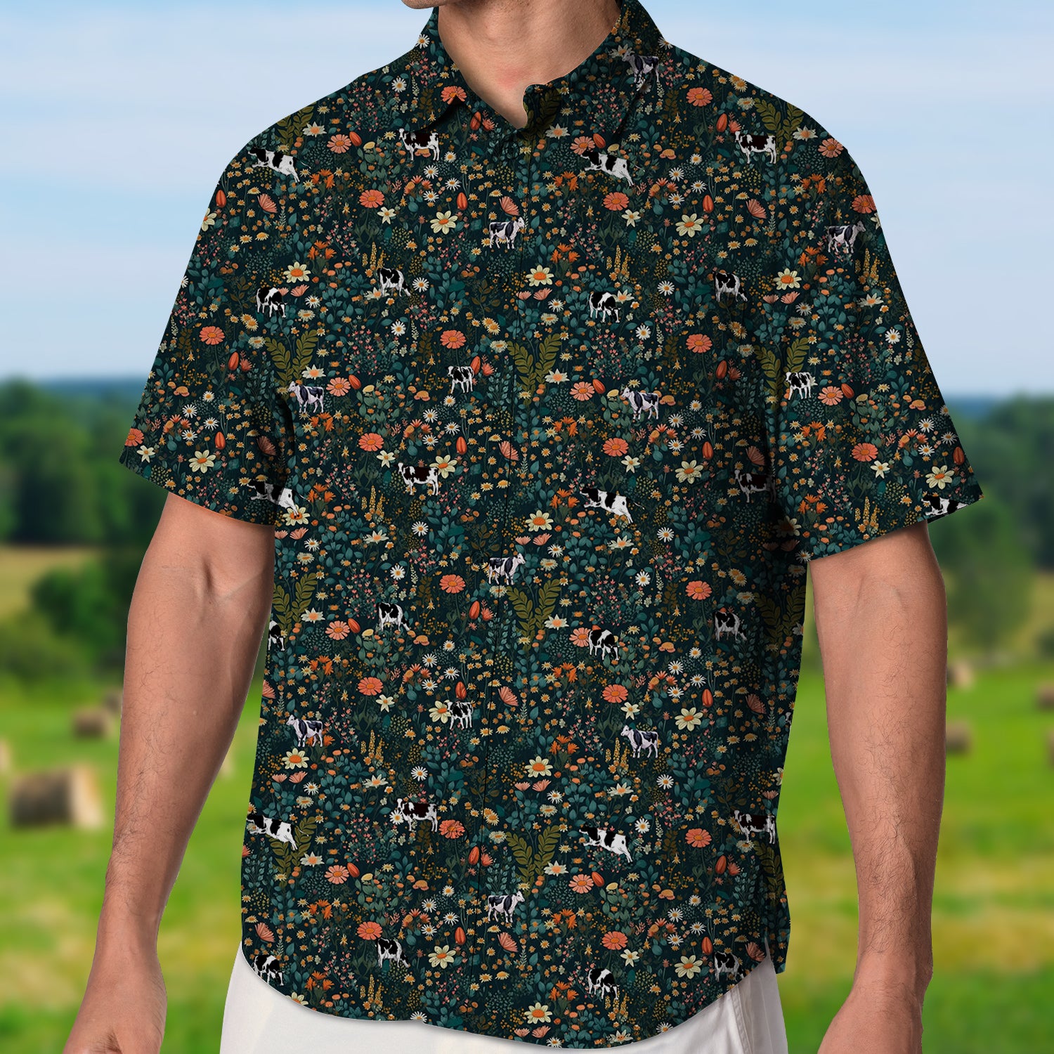 Floral Dairy cow - Button Down Shirts for farmers - myfunfarm