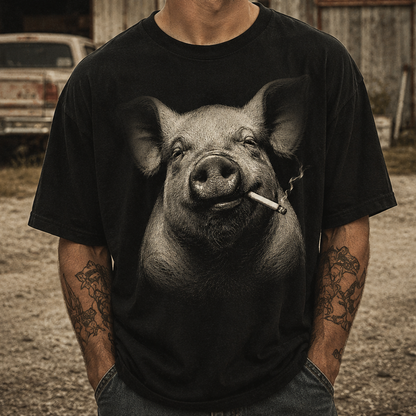 Smoking Pig Unisex T-Shirt,  Funny Comfort Colors Shirt for Pig Lovers