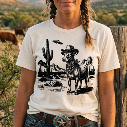 UFO Cow Western Unisex T-Shirt - myfunfarm