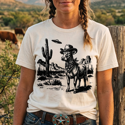 UFO Cow Western Unisex T-Shirt - myfunfarm