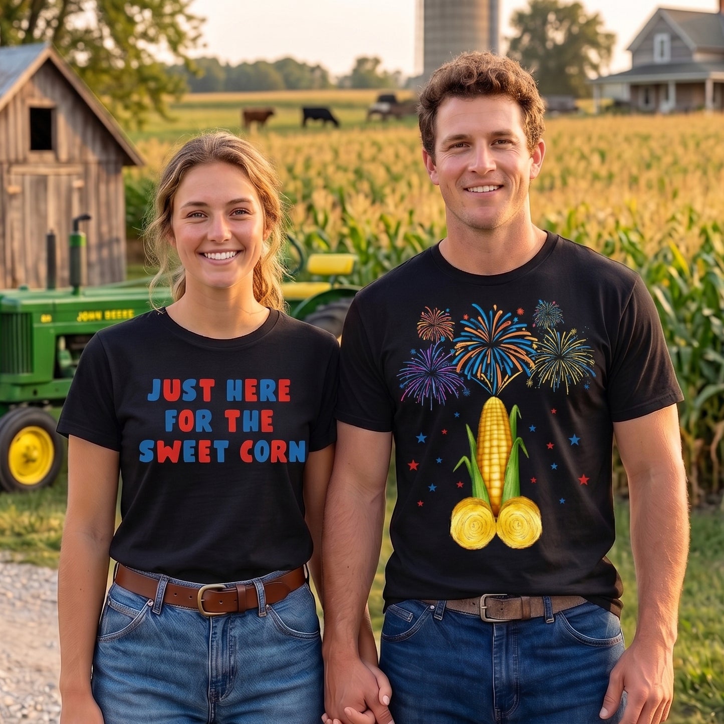 Just here for the Sweet corn, Unisex T-Shirt-4th of July Couples Shirt - myfunfarm