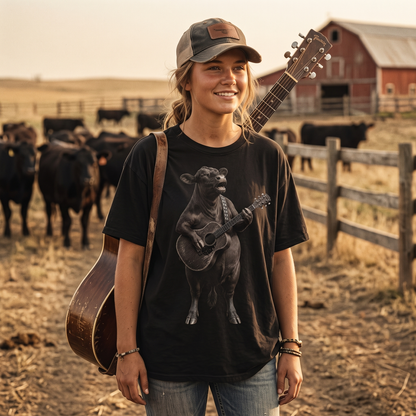 Country music singer cow Playing Guitar Unisex T-Shirt,  Funny Cow Comfort Colors Shirt