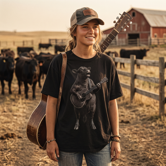 Country music singer cow Playing Guitar Unisex T-Shirt,  Funny Cow Comfort Colors Shirt