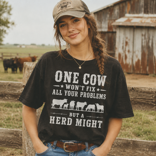 One cow won't fix all your problems but a herd might Unisex T-Shirt, Sweat-shirt and Hoodie
