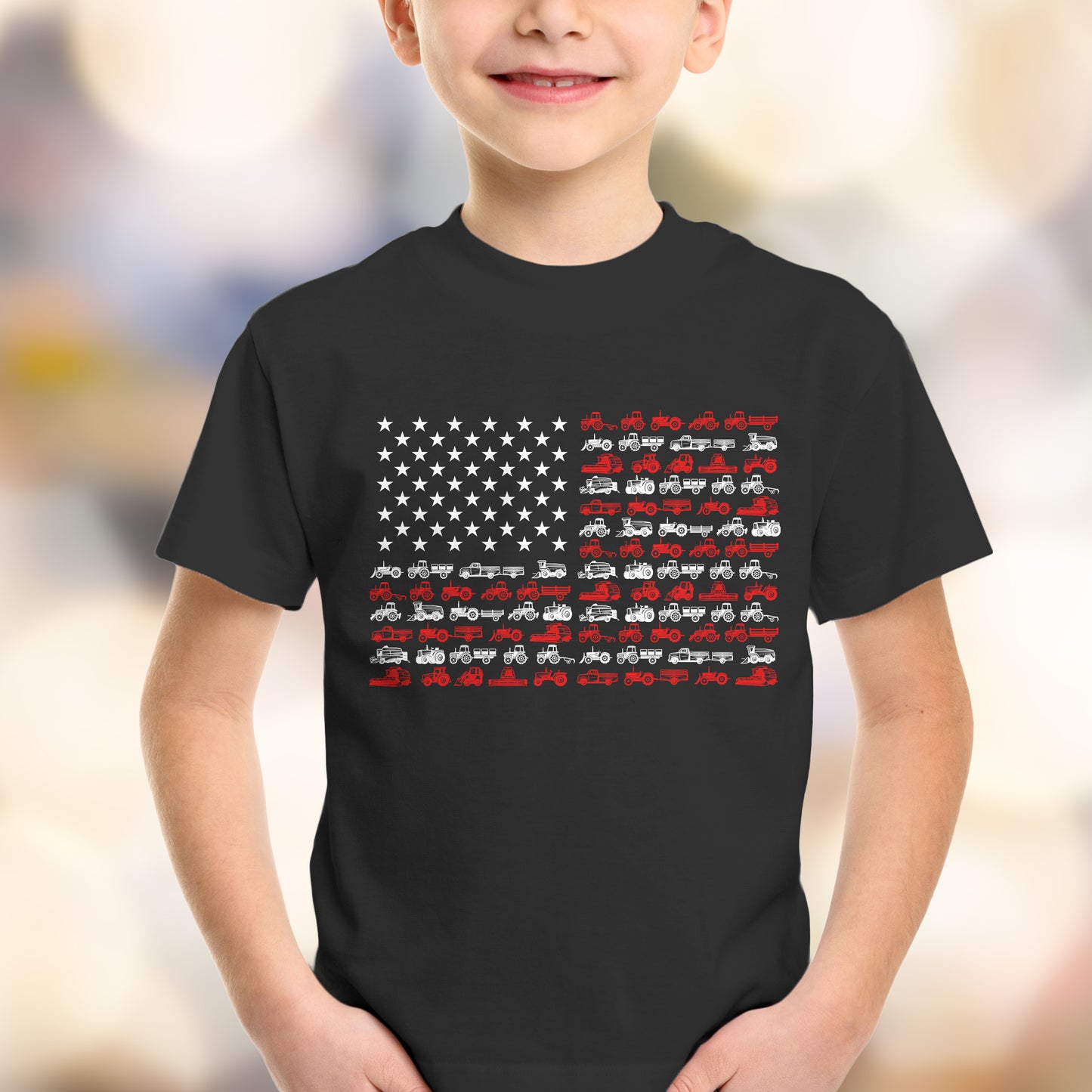American Flag Patriotic Tractor - Youth, Kid T-shirt - myfunfarm