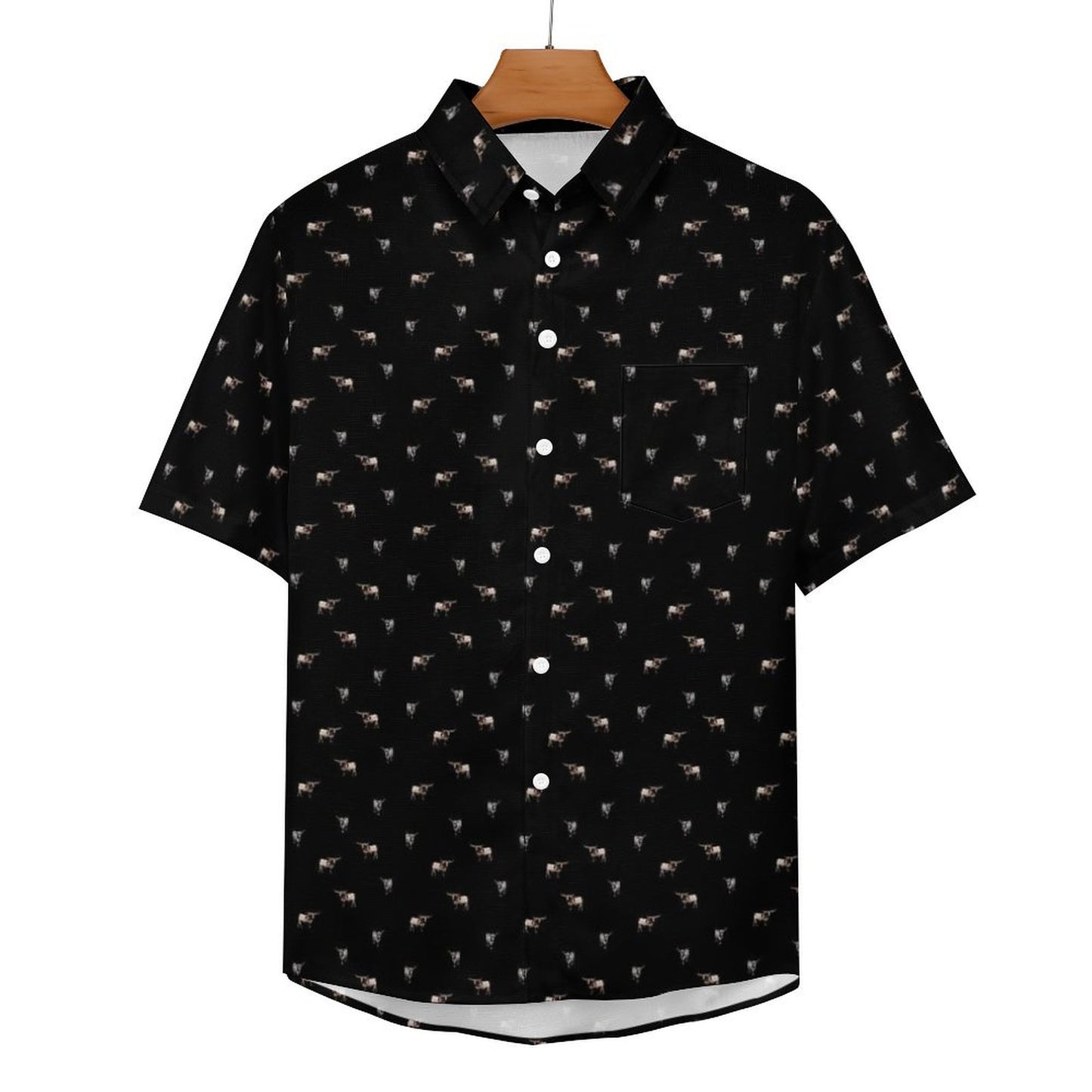 Texas longhorn icon pattern - Men's Linen Short Sleeve Shirt for farmers - myfunfarm