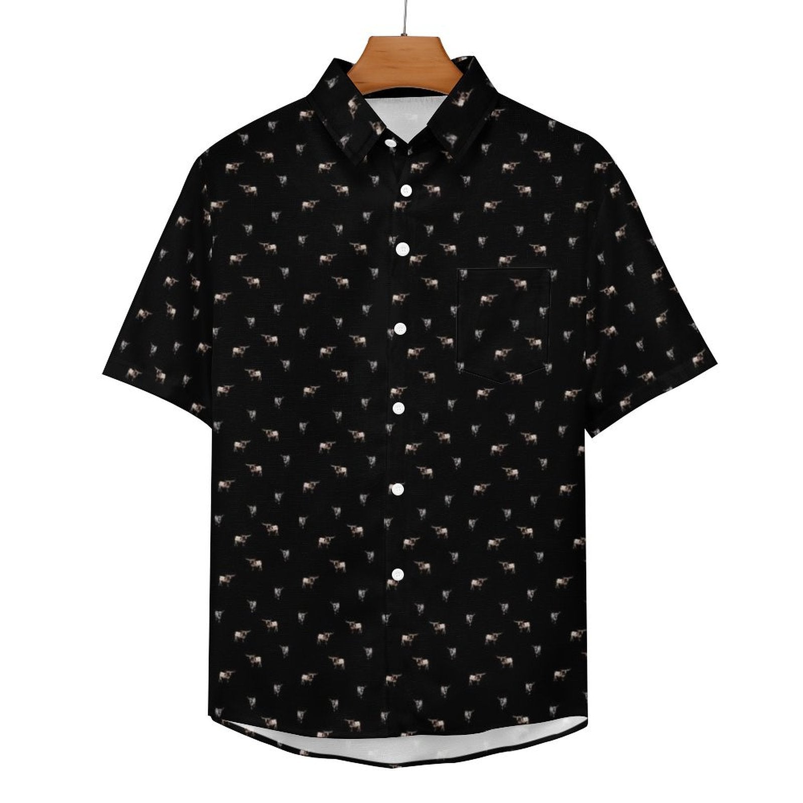 Texas longhorn icon pattern - Men's Linen Short Sleeve Shirt for farmers - myfunfarm