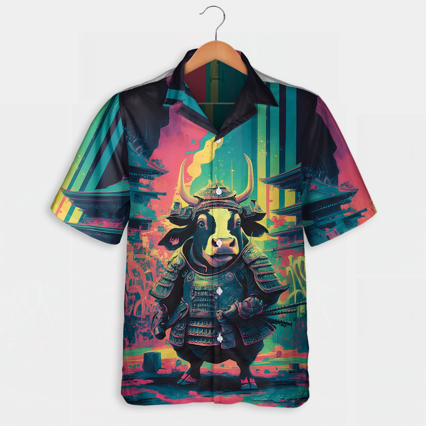 Samurai Cow Hawaiian Shirt Japanese Art Farmer Gift - myfunfarm