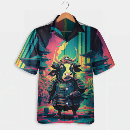 Samurai Cow Hawaiian Shirt Japanese Art Farmer Gift - myfunfarm
