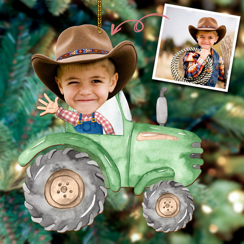 Personalized your photo with tractor Ornament Christmas Farmer Family