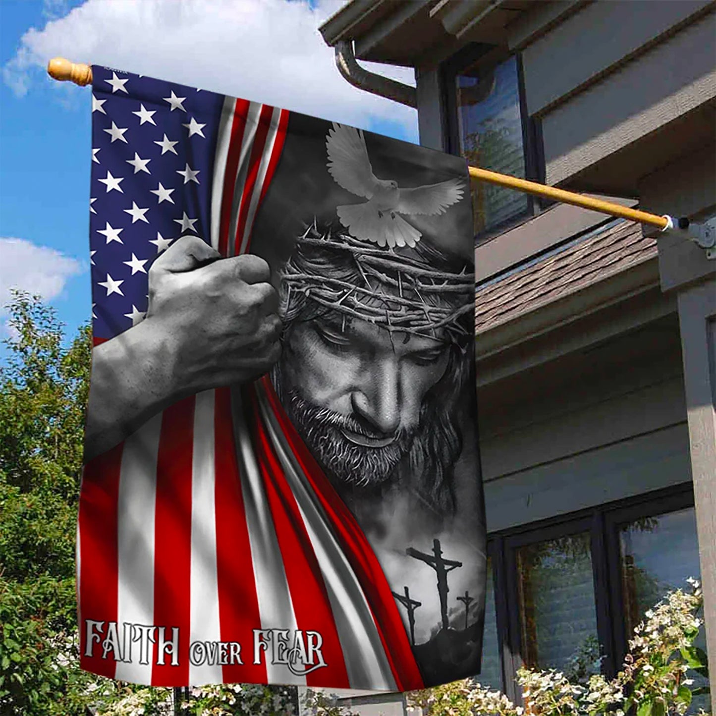 Faith Over Fear God Jesus American Flag