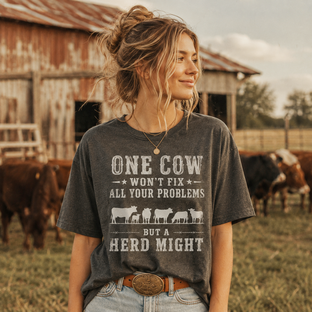 One cow won't fix all your problems but a herd might Unisex T-Shirt, Sweat-shirt and Hoodie