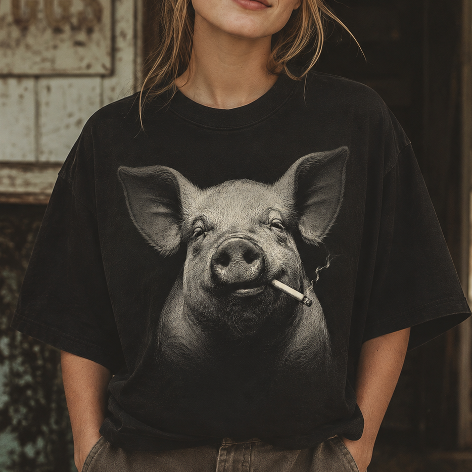 Smoking Pig Unisex T-Shirt,  Funny Comfort Colors Shirt for Pig Lovers