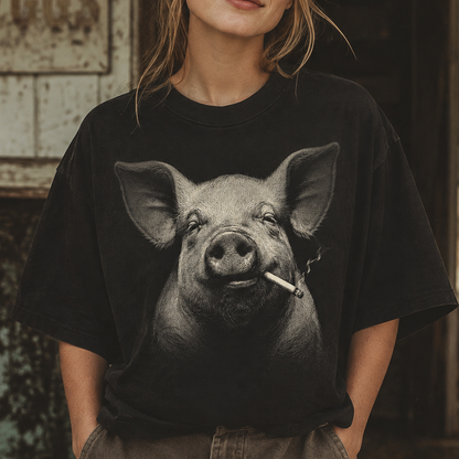 Smoking Pig Unisex T-Shirt,  Funny Comfort Colors Shirt for Pig Lovers
