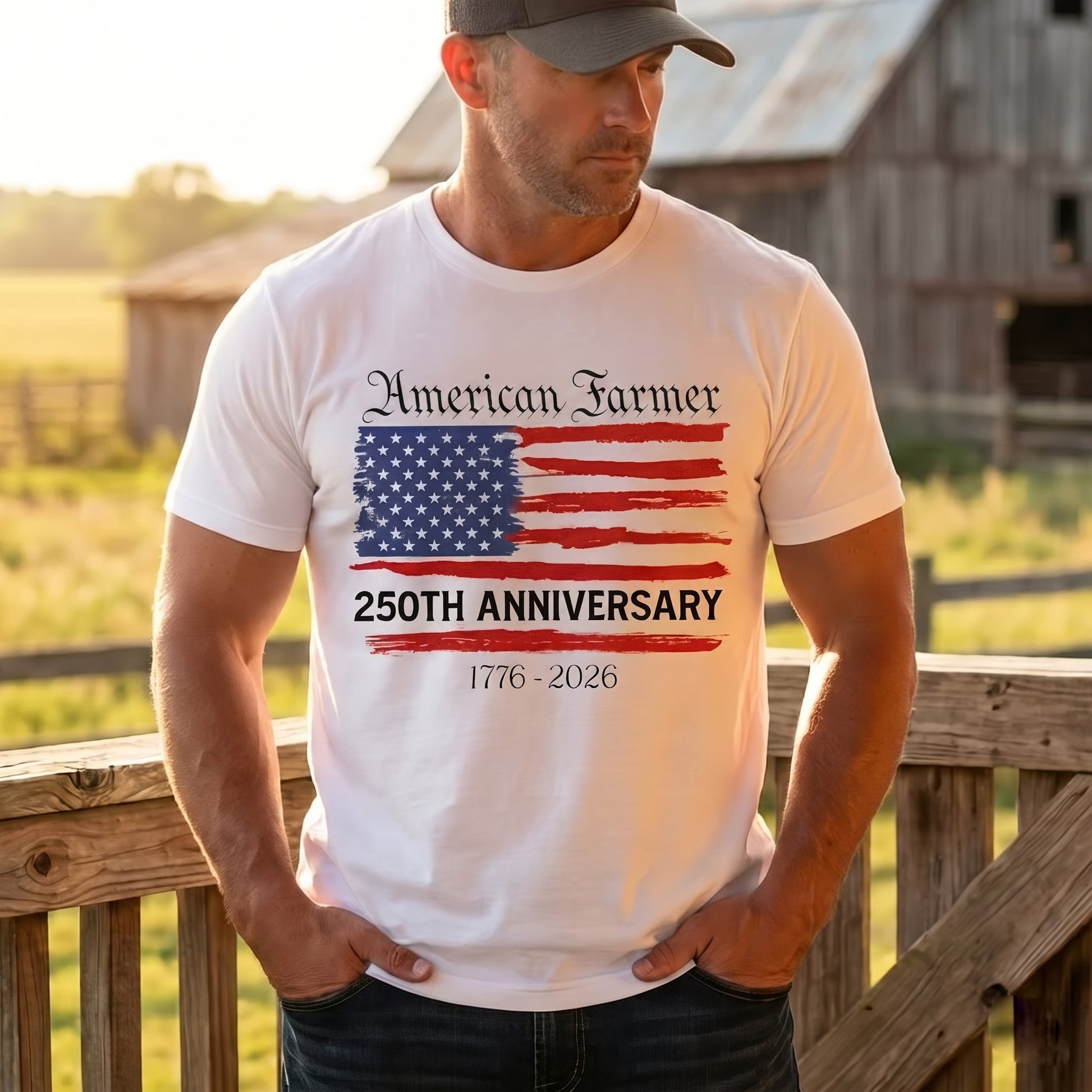 Patriotic Shirt, American farmer 250th Anniversary Semiquincentennial Unisex T-Shirt - myfunfarm