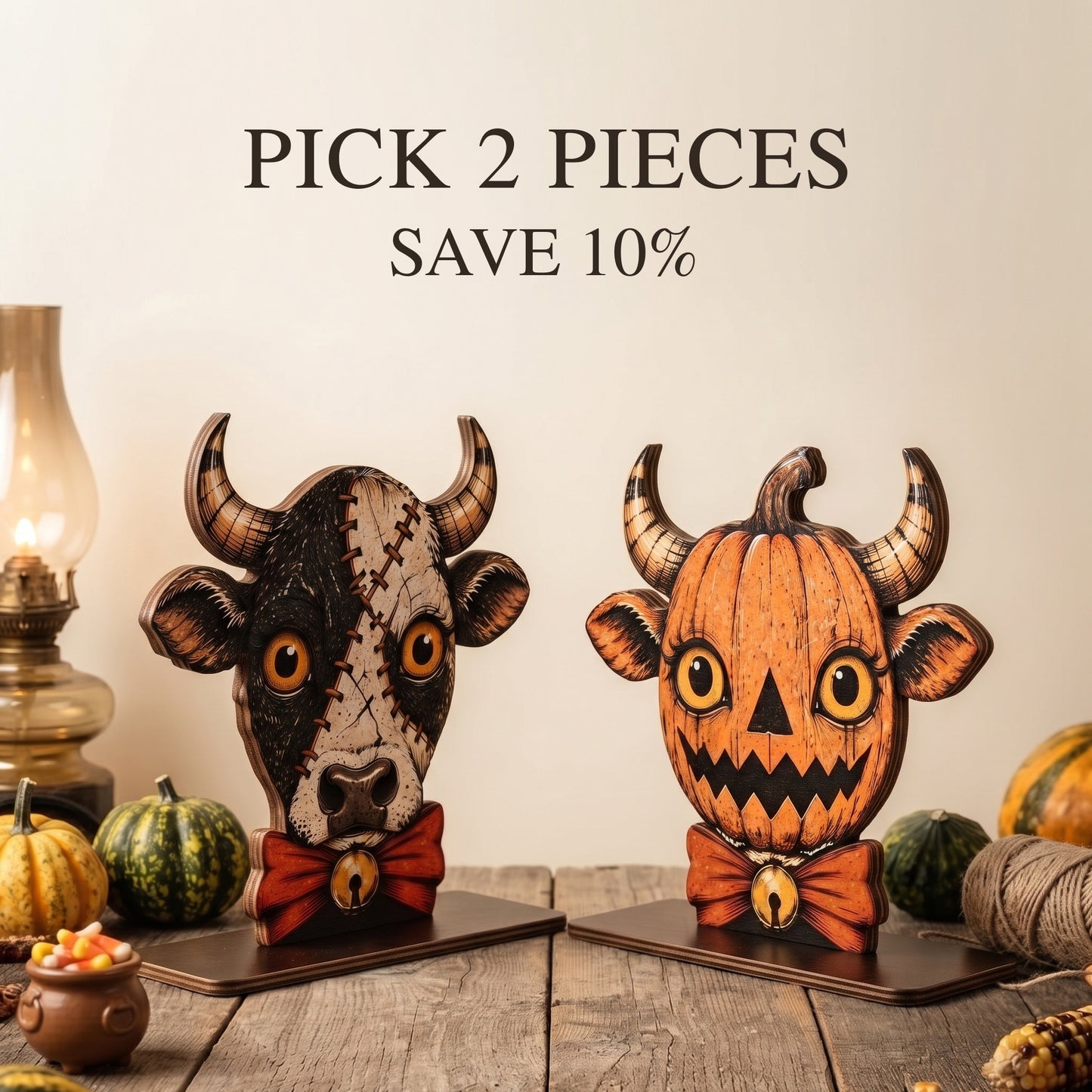 Halloween Cow Wooden Block for Shelf Decor, Housewarming Gift
