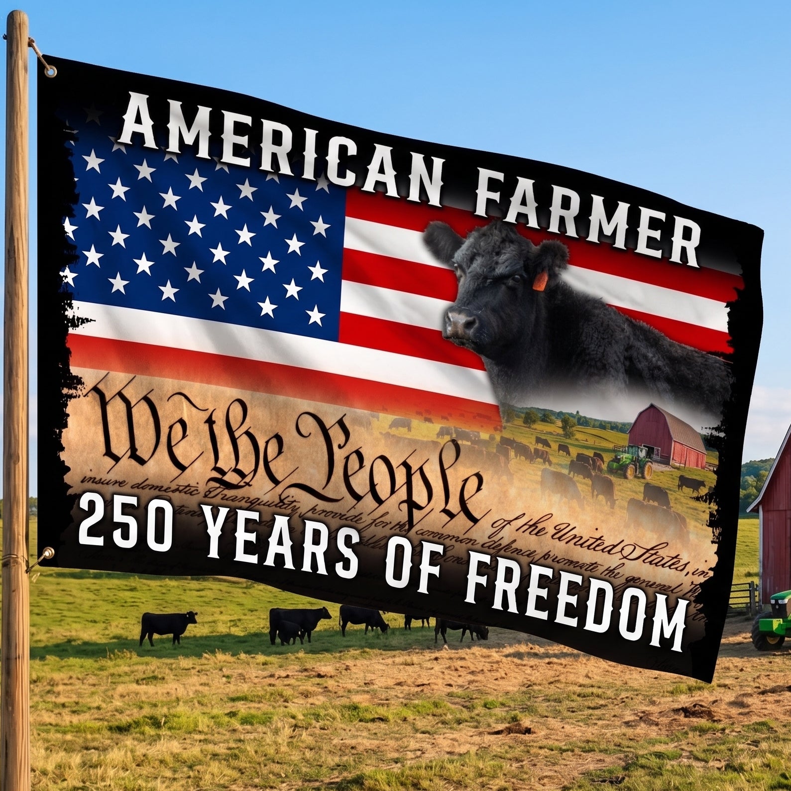 American farmer 250 Years of Freedom Flag - myfunfarm