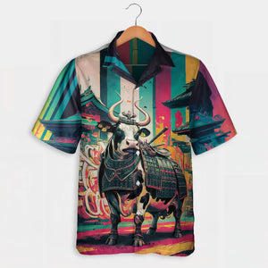 Samurai Cow Hawaiian Shirt Japanese Art Farmer Gift