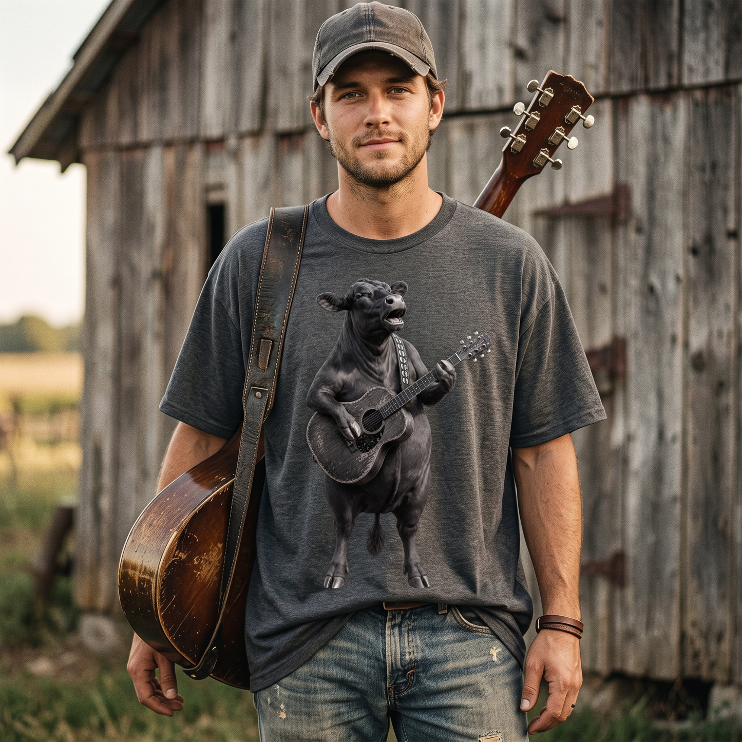 Country music singer cow Playing Guitar Unisex T-Shirt,  Funny Cow Comfort Colors Shirt