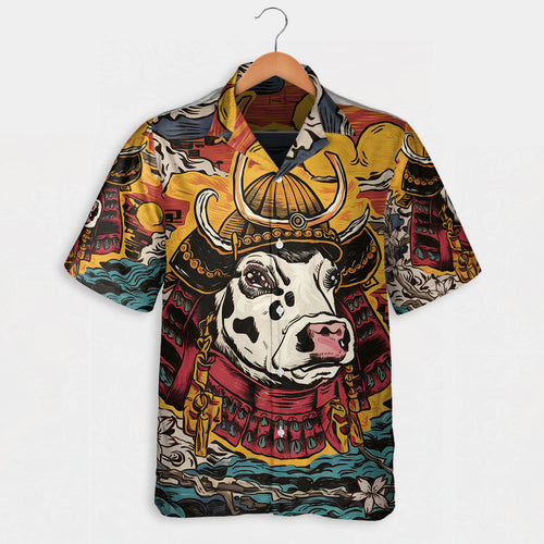 Samurai Cow Hawaiian Shirt Japanese Art Farmer Gift