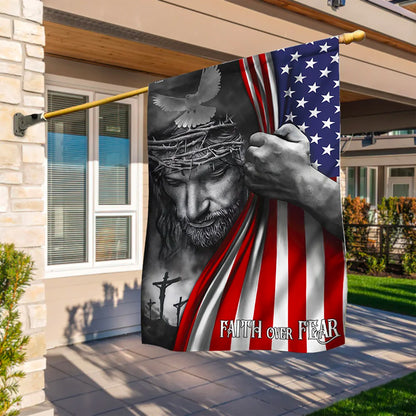 Faith Over Fear God Jesus American Flag
